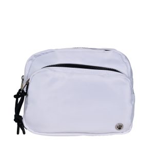 Square Double Zip Waist Bag/Sling White/Black